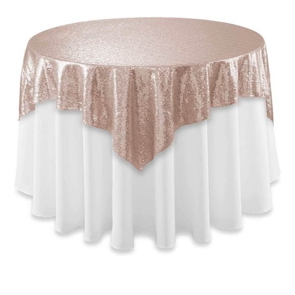 Rose Gold Sequin Tablecloth Pink Gold Linen Covering Square Overlay 50x50 inch ~ - Picture 2 of 5